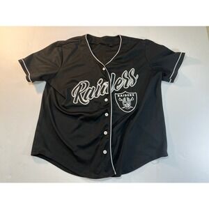 Raiders Baseball Jersey Mens L Black Good Mesh Button Front 60 NFL Streetwear